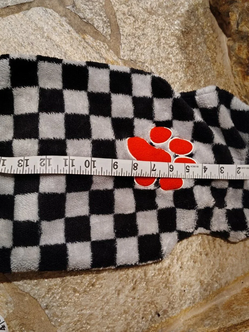 Dog Shirt Size Large Fuzzy Fleece Checkered Grid Paw Print Black Gray Polyester